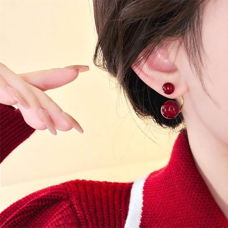 艶めき輝く二粒パールのフープ ピアス
