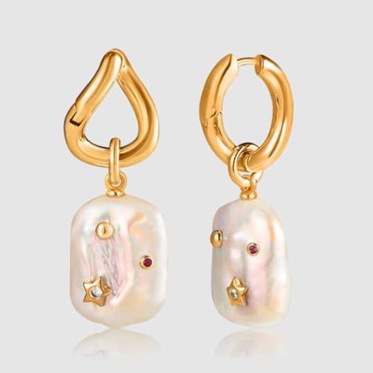 フープ ピアス 星付きバロックパールフープピアス