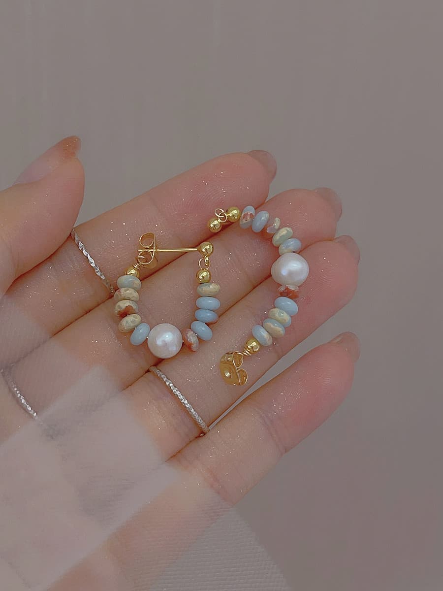 フープ ピアス フープ ピアス 天然石とパール彩る小さな輪