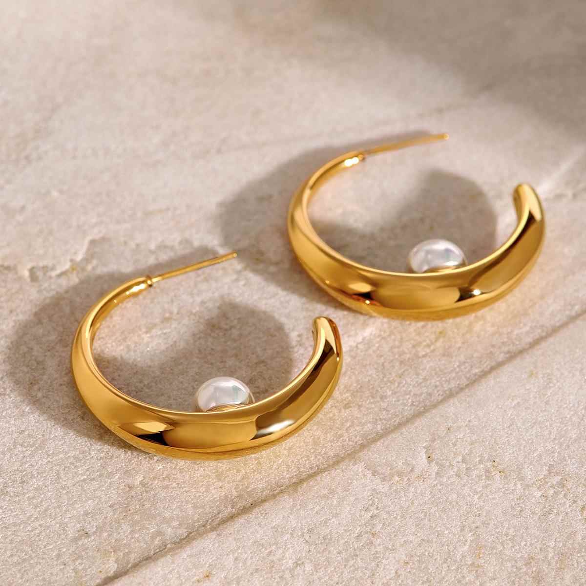 一粒パール デザインフープ ピアス