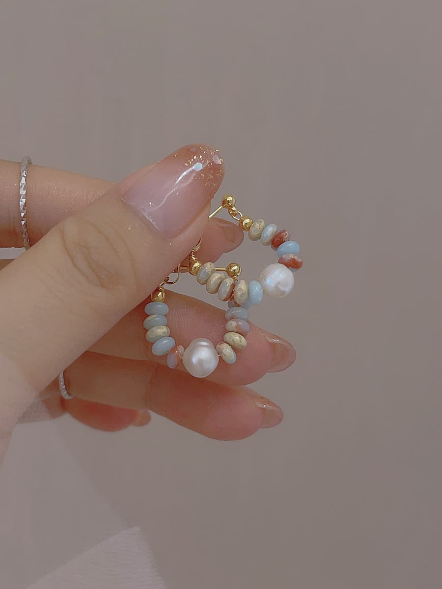 フープ ピアス フープ ピアス 天然石とパール彩る小さな輪