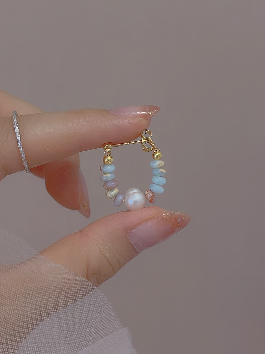フープ ピアス フープ ピアス 天然石とパール彩る小さな輪