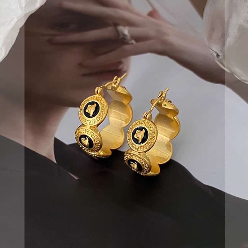 フープ ピアス メダル調フープピアス