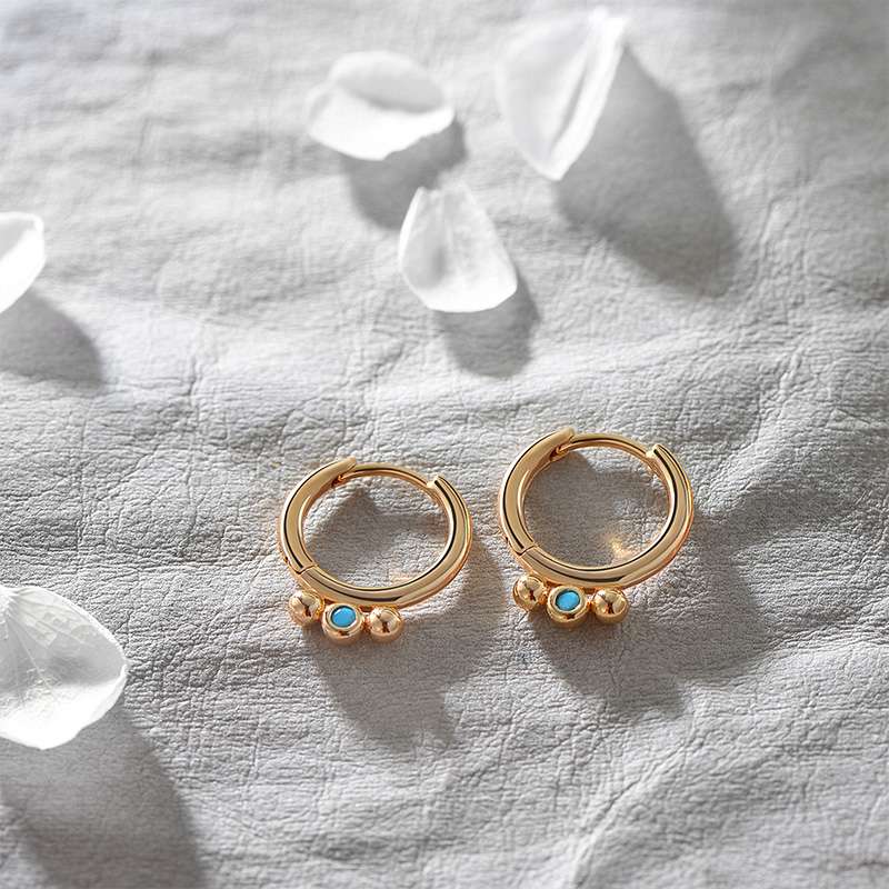 フープ ピアス 小石のフープ ターコイズ ピアス