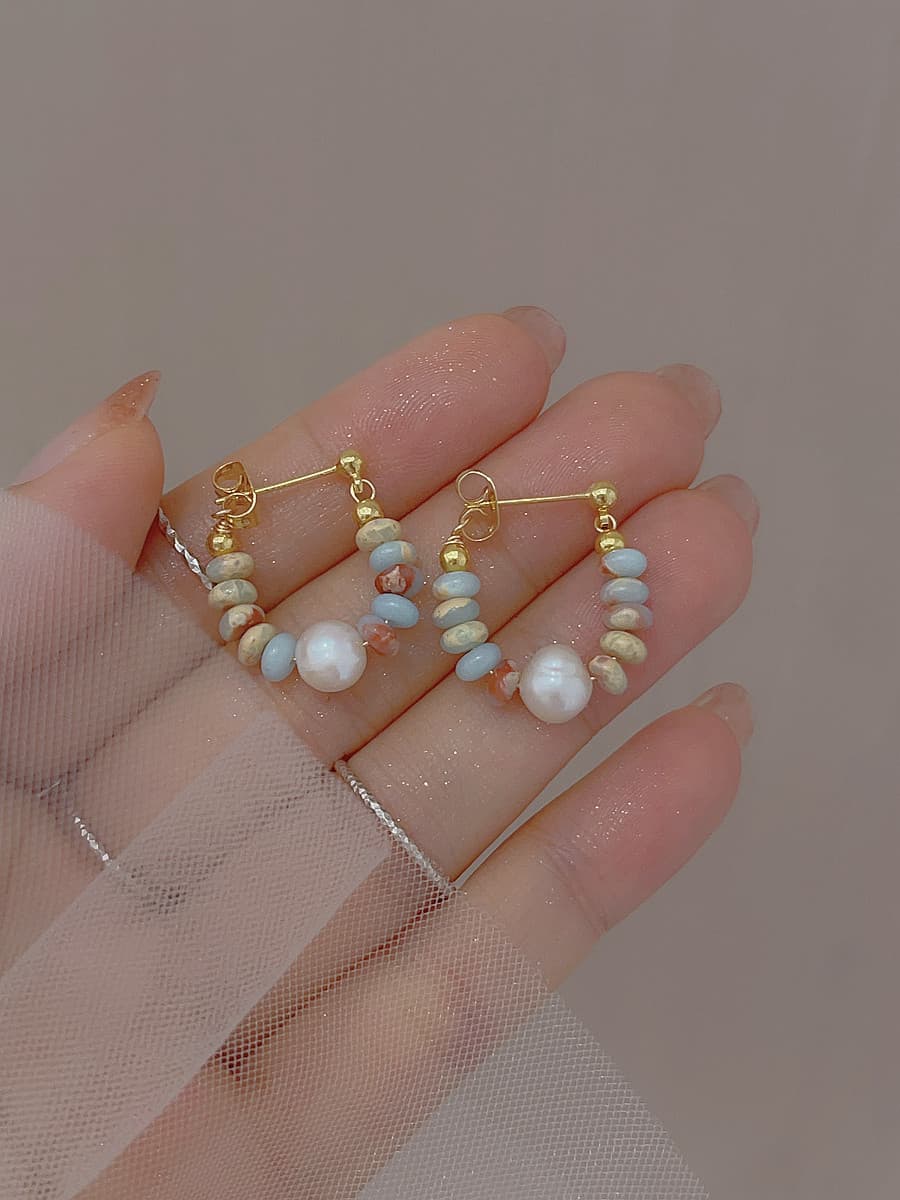 フープ ピアス フープ ピアス 天然石とパール彩る小さな輪