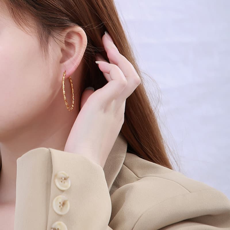 フープ ピアス 竹節模様フープピアス
