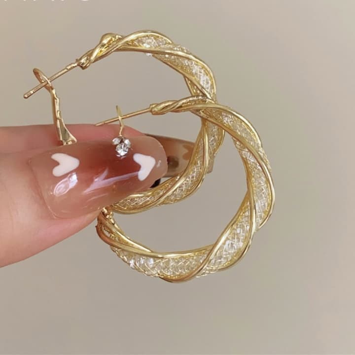 捻りメッシュデザインフープ ピアス