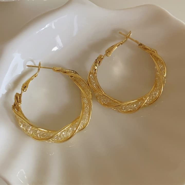 捻りメッシュデザインフープ ピアス