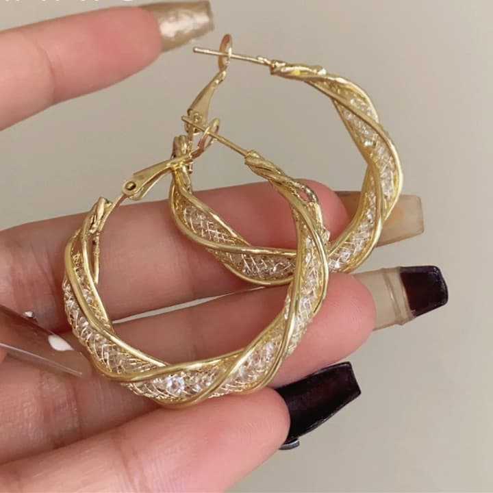 捻りメッシュデザインフープ ピアス