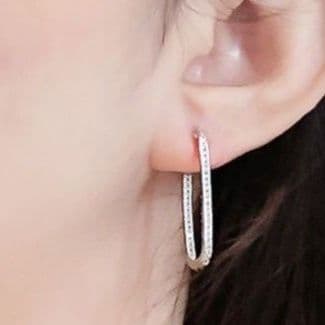 フープ ピアス フープ ピアス 長方形ダイヤ留め 上品フープピアス