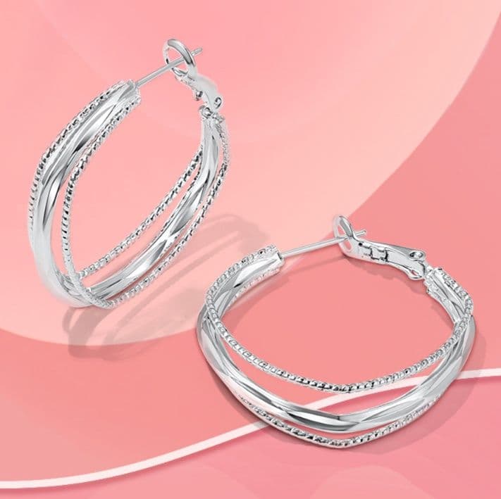フープ ピアス フープ ピアス 交差線 多重輪 フープピアス
