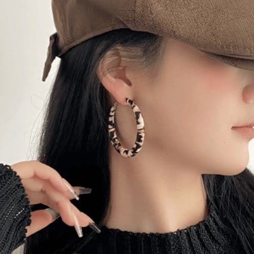 フープ ピアス フープ ピアス 豹柄風 大ぶり編み込みフープ