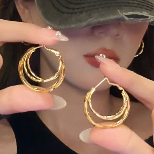 フープ ピアス フープ ピアス 二重輪 揺れる ゴールド フープピアス