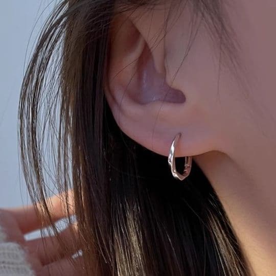 フープ ピアス フープ ピアス 洗練六角形フープ純プラチナピアス