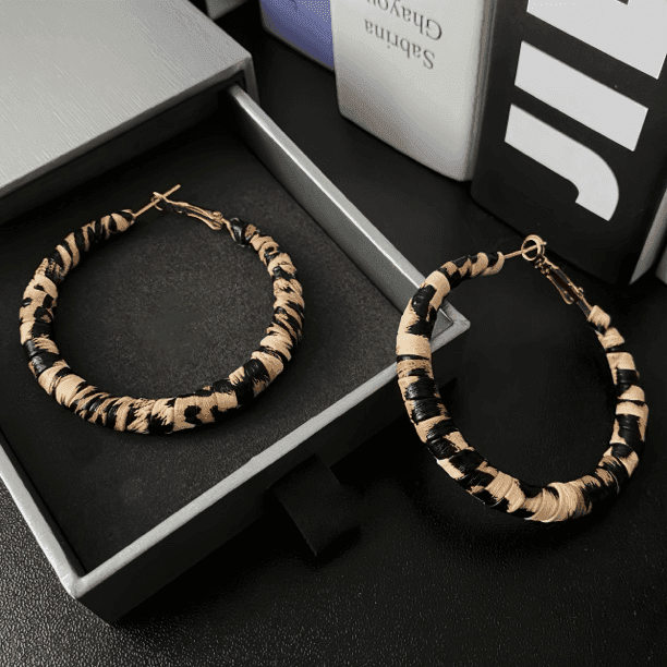 フープ ピアス フープ ピアス 豹柄風 大ぶり編み込みフープ