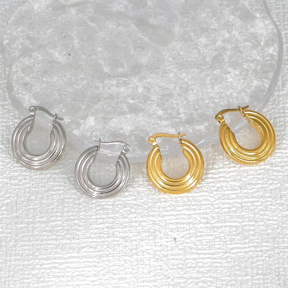 フープ ピアス 立体波紋 フープピアス