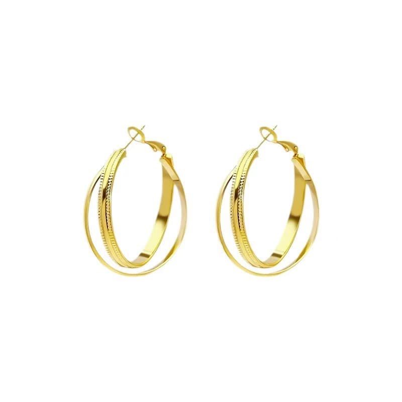 フープ ピアス 優美な三連リングフープピアス