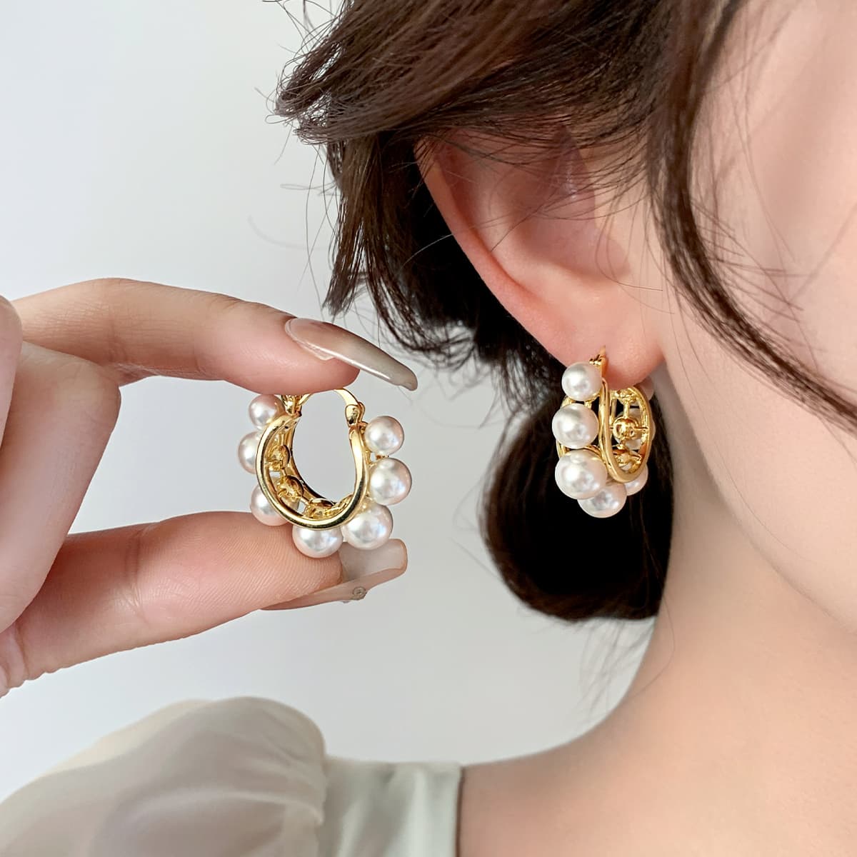 フープ ピアス フープ ピアス 真珠の花輪フープピアス