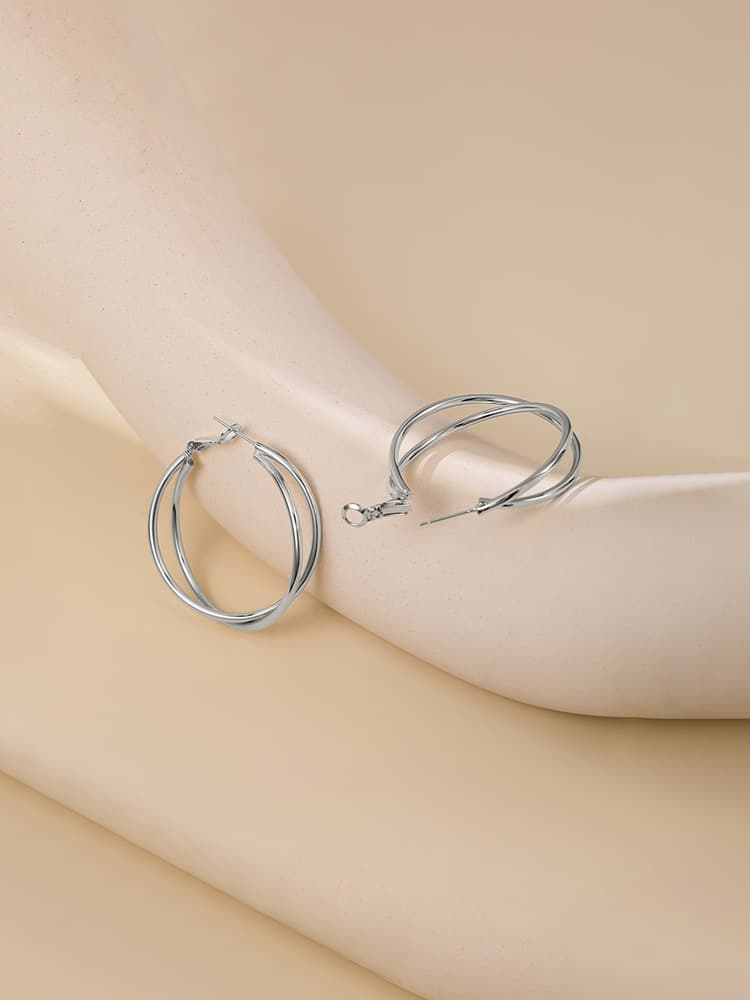 フープ ピアス フープ ピアス 二重輪の光沢フープピアス