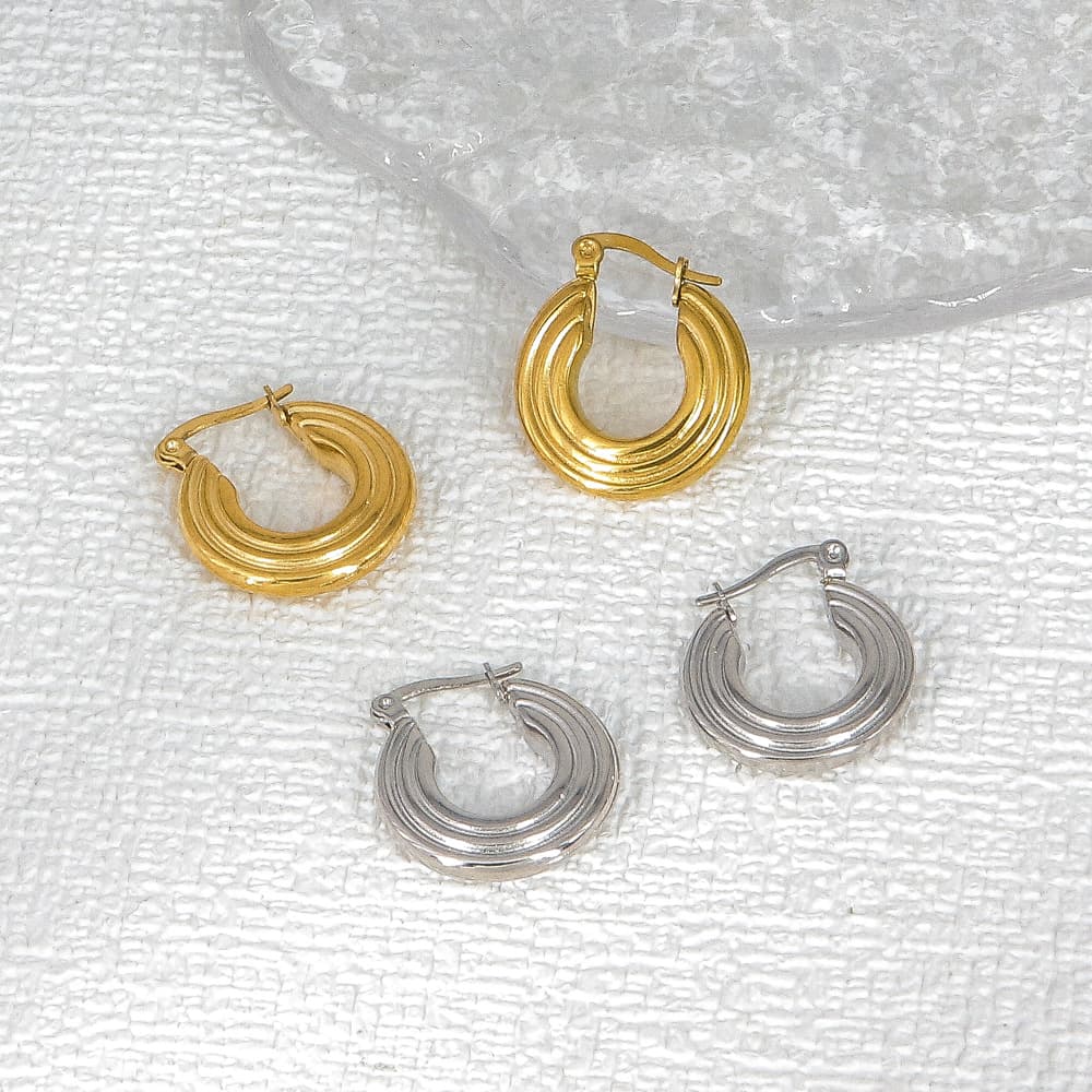 フープ ピアス 立体波紋 フープピアス