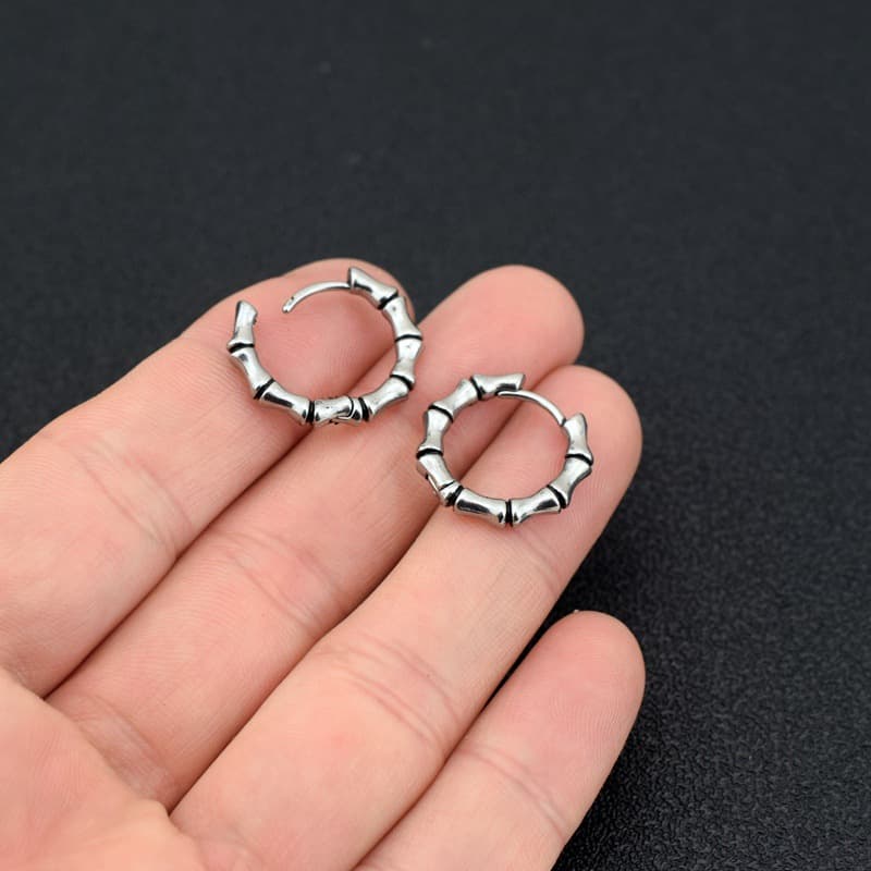 竹節デザイン シンプルフープ ピアス