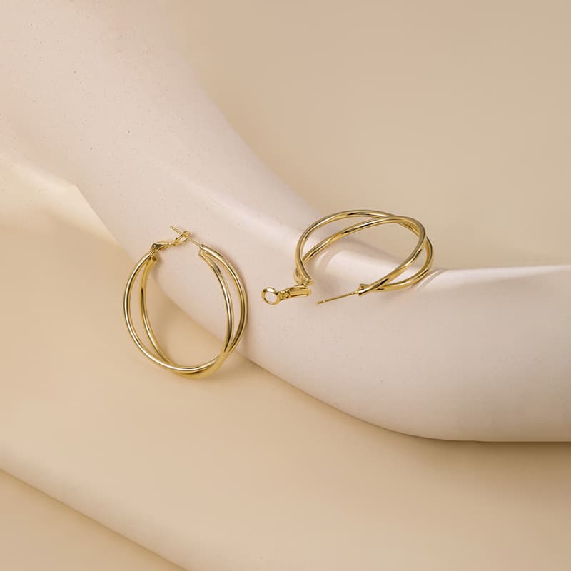フープ ピアス フープ ピアス 二重輪の光沢フープピアス