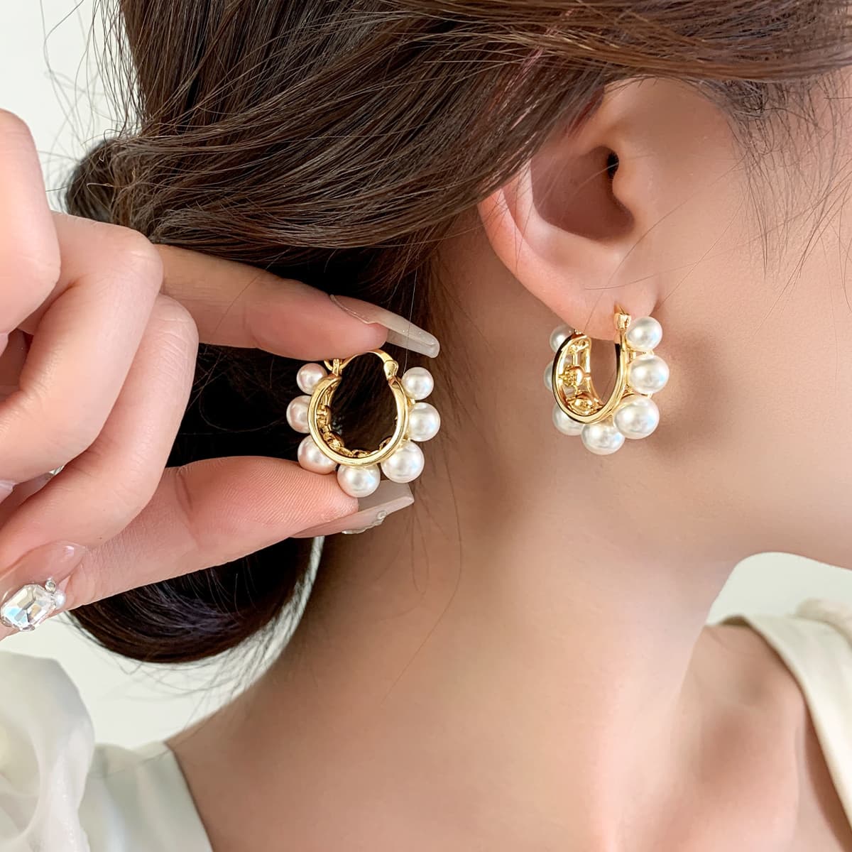 フープ ピアス フープ ピアス 真珠の花輪フープピアス