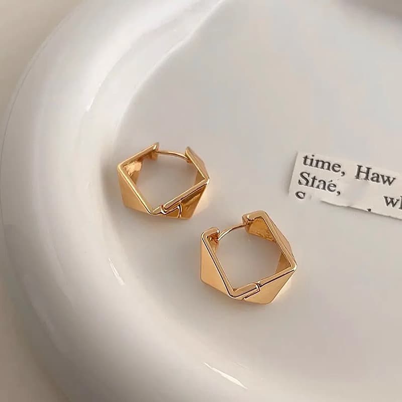 フープ ピアス フープ ピアス 幾何学モダン 立体四角ピアス